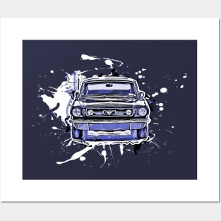 Mustang cartoon Blue Posters and Art